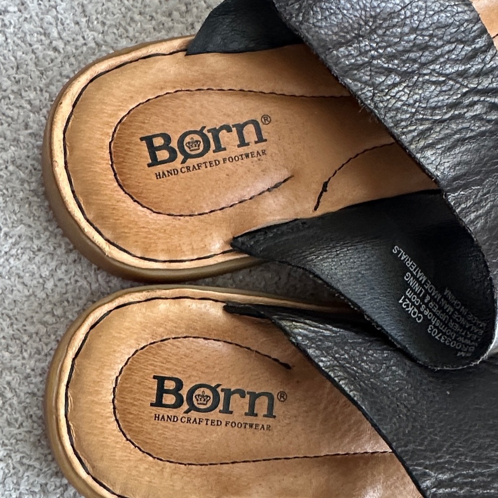 Born Black Leather Double-Strap Slide Sandals - Women 9 - Picture 5 of 8